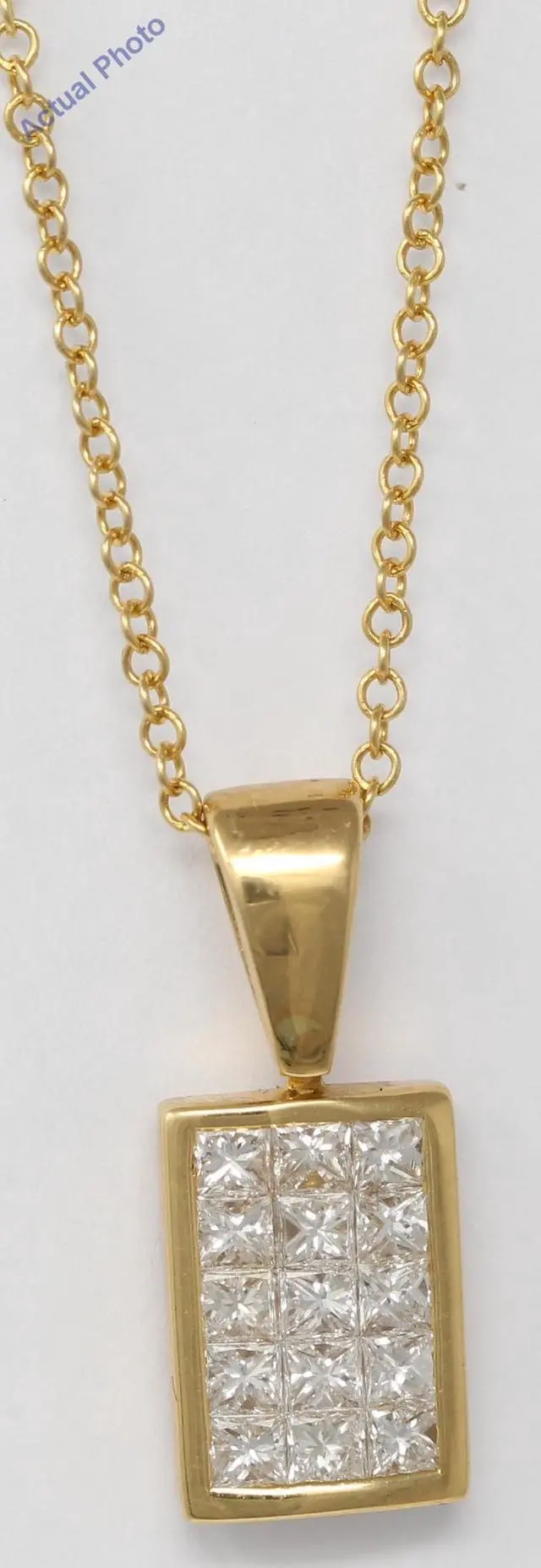 Alt view image 3 of 3 - 18k Yellow Gold Princess Invisible Setting diamond rectangular classic stylish dress pendant (1.05 Ct, H, VS)