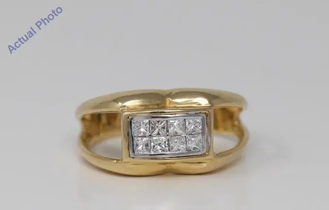 Alt view image 4 of 4 - 18k Yellow Gold Princess Classic modern four stone double row diamond wedding ring(0.75 ct, H, SI)