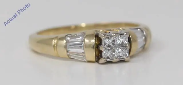 Main image of 14k Yellow Gold Princess Classic four stone diamond engagement ring with set shoulders (0.8 Ct, H , SI )