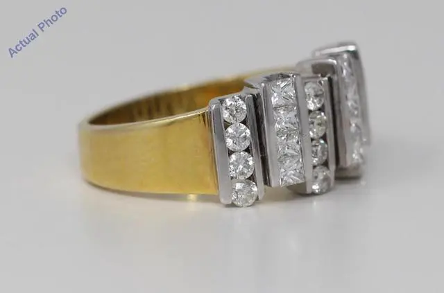 Alt view image 3 of 4 - 18k Two Tone Gold Princess Four row staggered modern contemporary diamond dress wedding band (1.12 Ct, H, VS)
