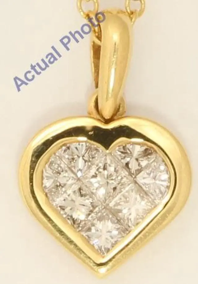 Alt view image 2 of 3 - 18k Yellow Gold Princess Invisible Setting Modern petite classic heart set diamond pendant (0.51 Ct, H , SI )