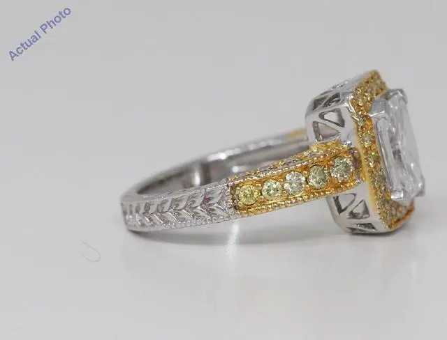 Alt view image 3 of 4 - 18k Two Tone Gold Round Classic Italian Cellini style engagement diamond ring (2.55 ct White Yellow , SI1 )