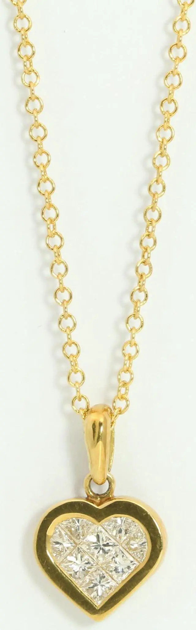 Alt view image 3 of 3 - 18k Yellow Gold Princess Invisible Setting heart fashionable modern classic diamond pendant (0.49 Ct, H, SI1)