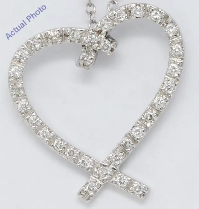 Alt view image 2 of 3 - 18k White Gold Round Cut Ribbon love knot heart shaped elegant diamond pendant (0.33 Ct, H Color, SI Clarity)