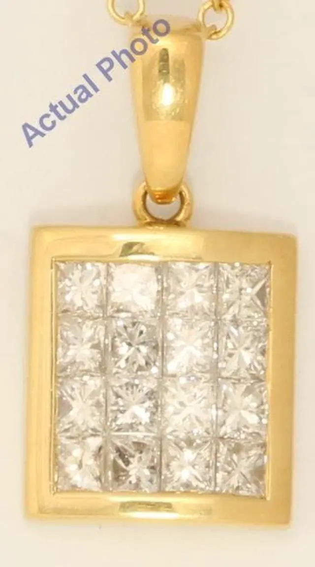 Alt view image 2 of 3 - 18k Yellow Gold Princess elegant modern classic rectangular dress diamond pendant(1.03 ct, H, VS)