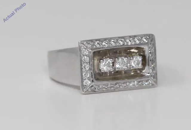 Alt view image 2 of 4 - 18k White Round Retro style three stone eternity with square diamond set frame dress ring(0.42 ct, H, VS)