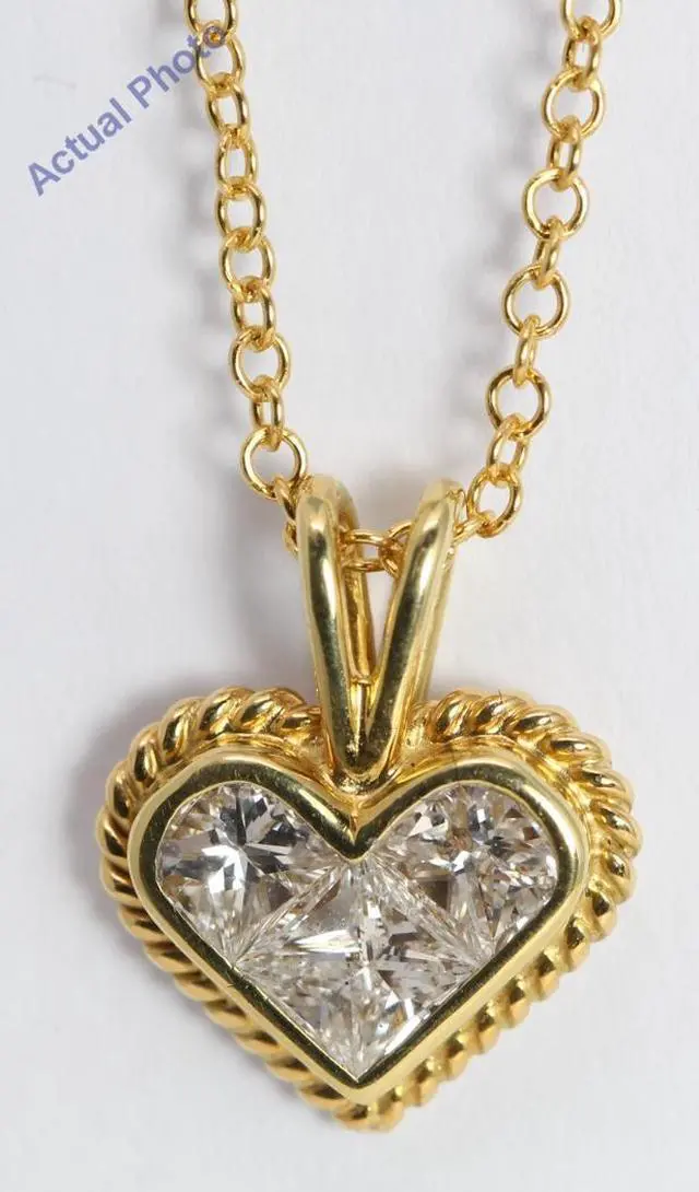 Main image of 18k Yellow Gold Three Stone Princess Invisible heart rope design motif diamond pendant(1.05 ct, H, SI)