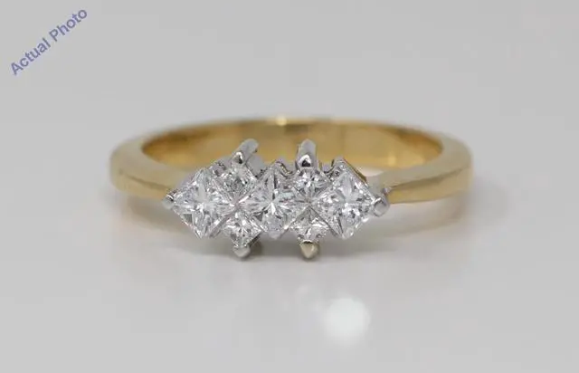 Main image of 18k Two Tone Gold Princess Trilogy engagement ring with four diamond spacers (0.75 Ct, H Color, VS Clarity)