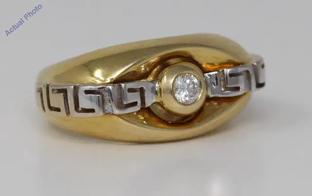 Alt view image 2 of 4 - 18k Two Tone Gold Round Bezel Setting Modern classic fashion motif diamond engagement ring (0.11 Ct, H, SI )