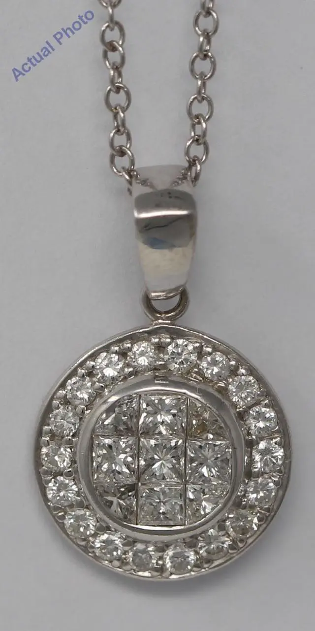 Alt view image 2 of 2 - 18k White Princess & Round elegant circular modern classic diamond pendant with set bezel(1.05 ct, H, VS)