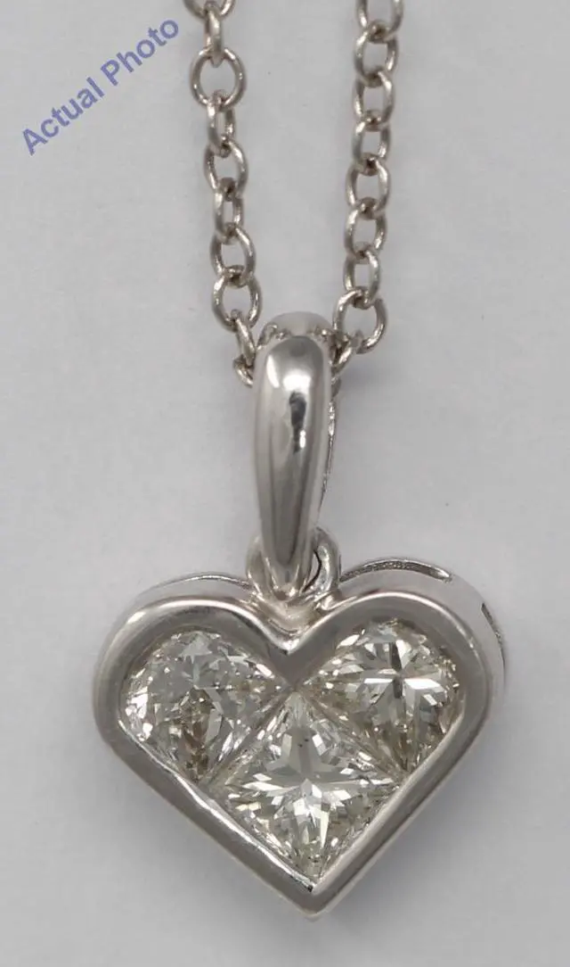Main image of 18k White Three Stone Princess Invisible heart elegant motif modern classic diamond pendant(0.82 ct, H, SI)