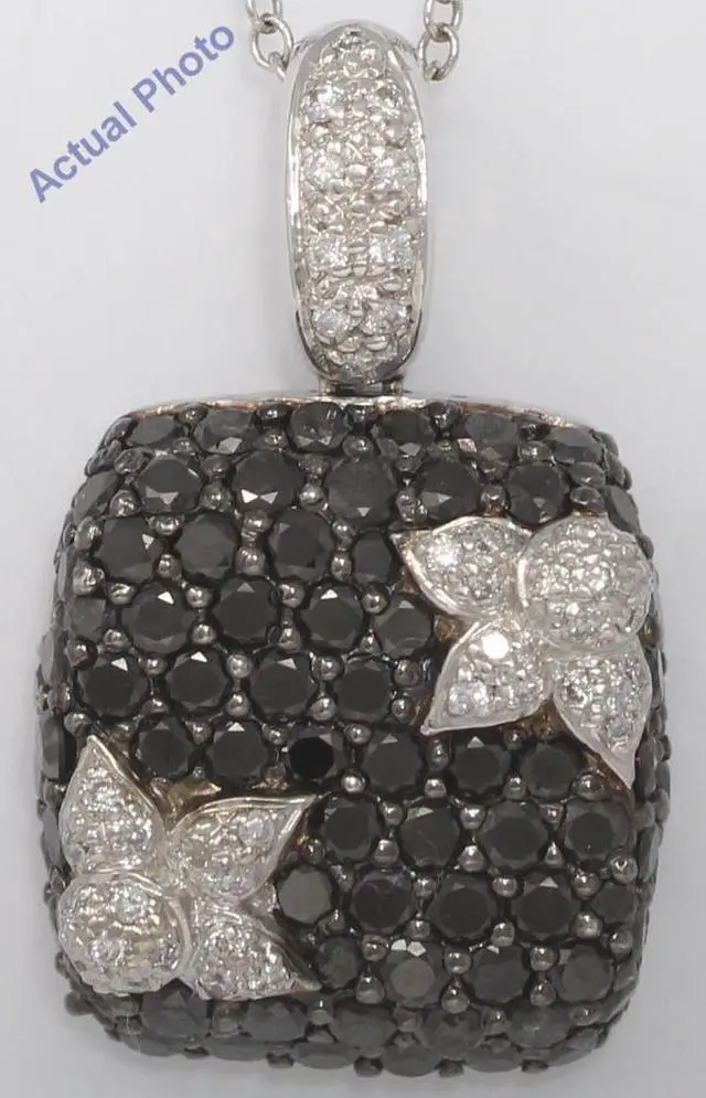 Main image of 18k White Round Diamond square floral design pendant set with black & motifs(3.81 ct, Black(Treated), Si)