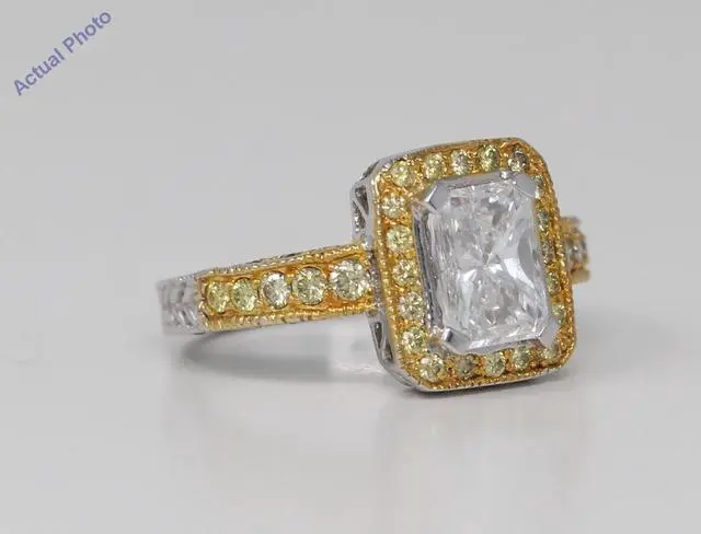 Alt view image 2 of 4 - 18k Two Tone Gold Round Classic Italian Cellini style engagement diamond ring (2.55 ct White Yellow , SI1 )