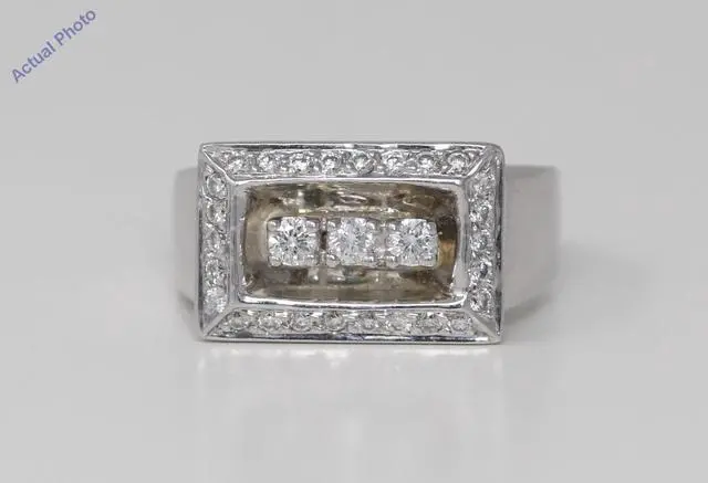 Alt view image 4 of 4 - 18k White Round Retro style three stone eternity with square diamond set frame dress ring(0.42 ct, H, VS)