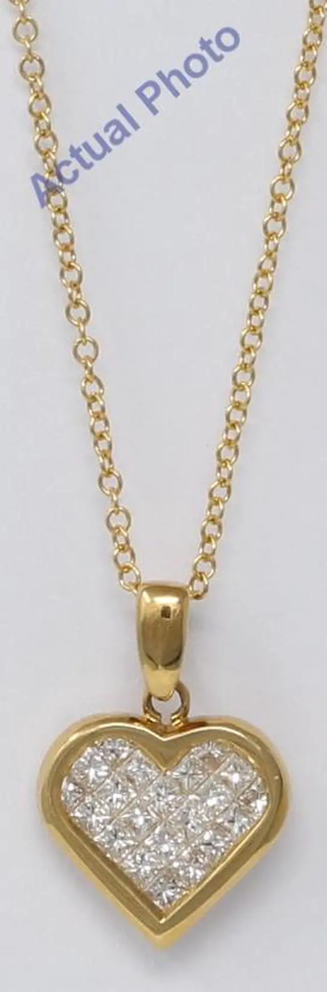 Alt view image 3 of 3 - 18k Yellow Gold Princess Invisible Setting heart elegant motif modern classic diamond pendant(0.86 Ct, H, VS)