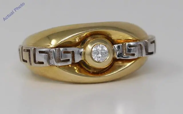 Alt view image 4 of 4 - 18k Two Tone Gold Round Bezel Setting Modern classic fashion motif diamond engagement ring (0.11 Ct, H, SI )