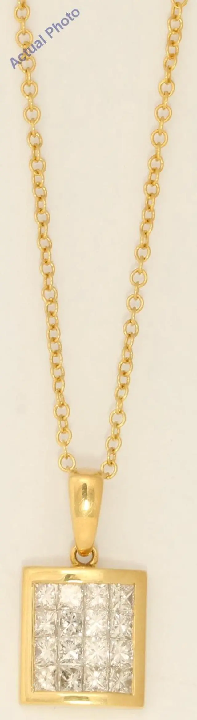 Alt view image 3 of 3 - 18k Yellow Gold Princess elegant modern classic rectangular dress diamond pendant(1.03 ct, H, VS)