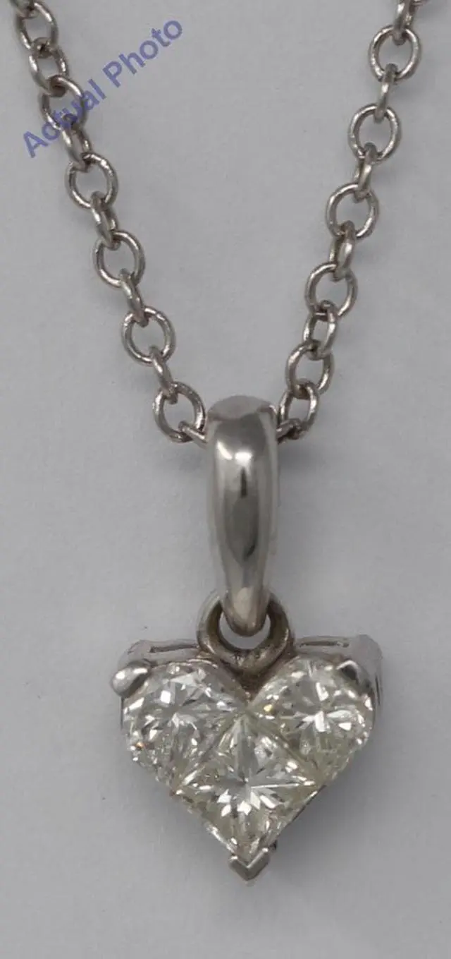 Alt view image 2 of 3 - 18k White Three Stone Princess Invisible heart dainty elegant motif classic diamond pendant(0.53 ct, H, VS)