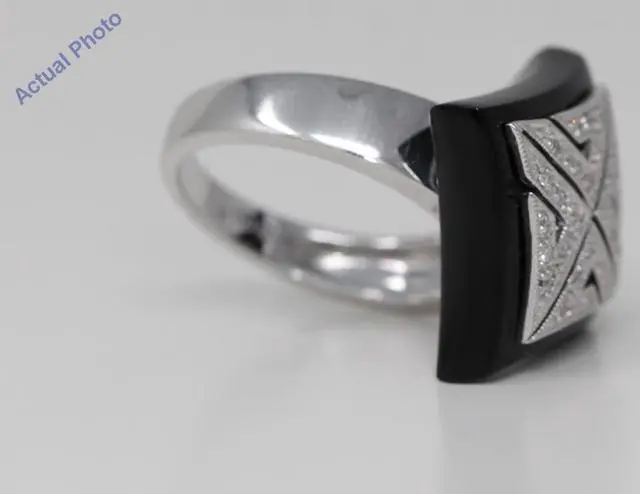 Alt view image 3 of 4 - 18k White Gold Round Cut Black enamel signet diamond dress engagement ring (0.34 Ct, H Color, VS Clarity)