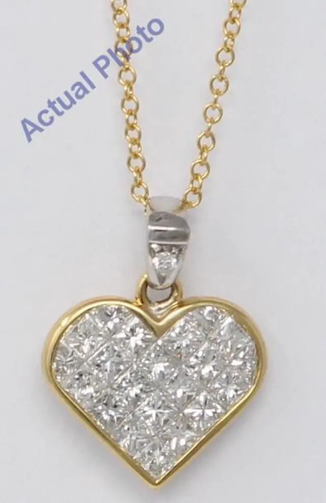 Alt view image 3 of 3 - 18k White Gold Princess & Round Invisible Setting heart elegant modern classic diamond pendant(2.2 Ct, H, VS)