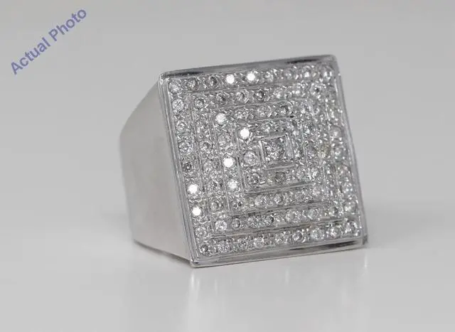 Alt view image 2 of 4 - 14k White Gold Round Modern classic square layered dress wedding diamond ring (1.27 Ct, H Color, SI Clarity)