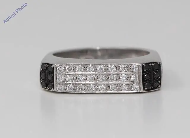 Alt view image 4 of 4 - 18k White Round Modern classic square three row diamond wedding eternity ring(0.53 ct, Black(Irradiated), Si)
