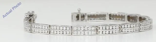 Main image of 18k White Gold Round Cut Art Decor style two row diamond link bracelet (2.52 Ct, H Color, SI Clarity)