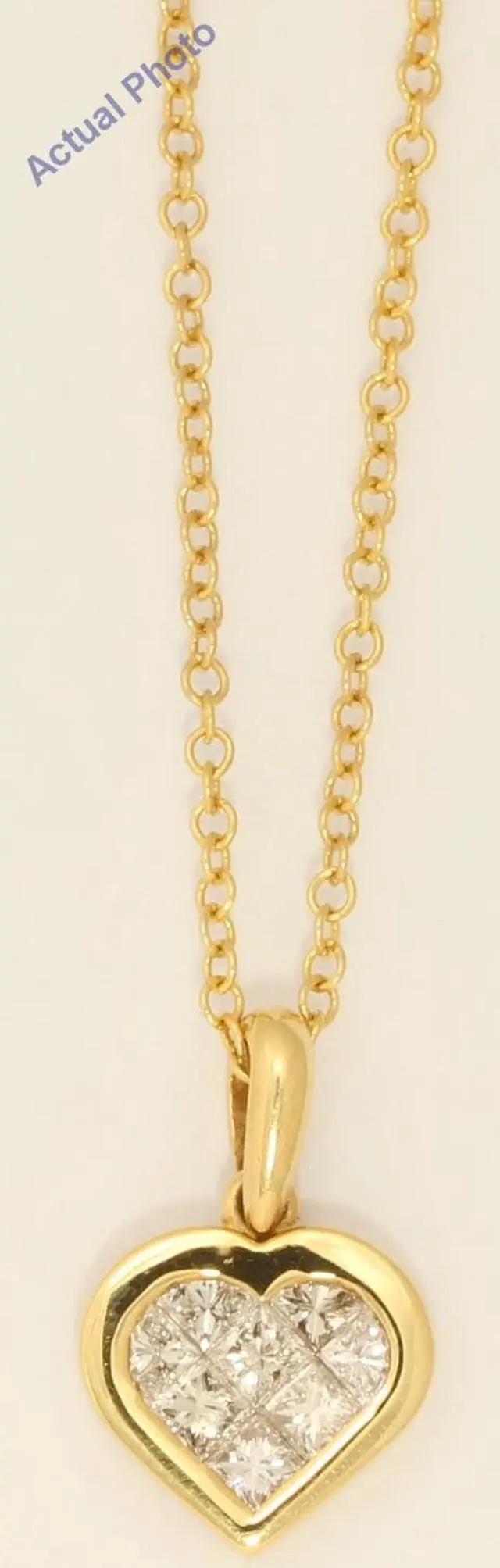 Alt view image 3 of 3 - 18k Yellow Gold Princess Invisible Setting Modern petite classic heart set diamond pendant (0.51 Ct, H , SI )