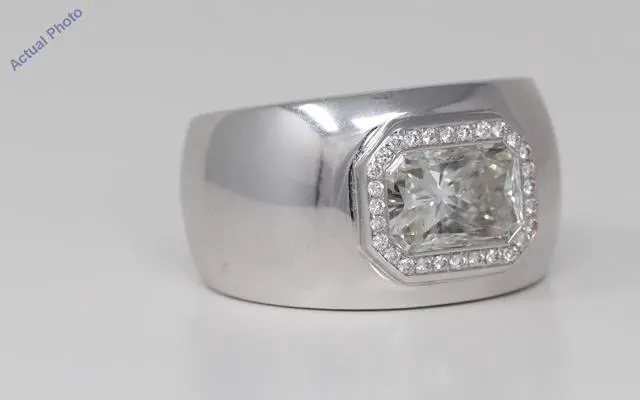 Alt view image 2 of 3 - 18k White Gold Radiant & Round Bezel Setting Unisex modern contemporary anniversary Ring(3.76 ct, H, I1)