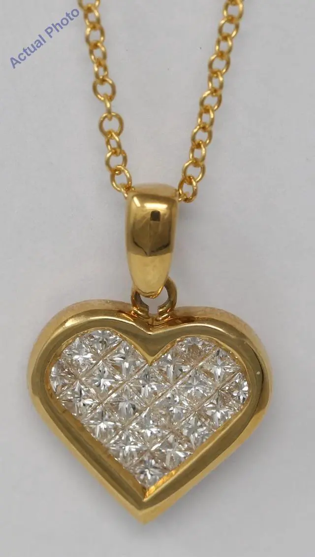Alt view image 2 of 3 - 18k Yellow Gold Princess Invisible Setting heart elegant motif modern classic diamond pendant(0.86 Ct, H, VS)