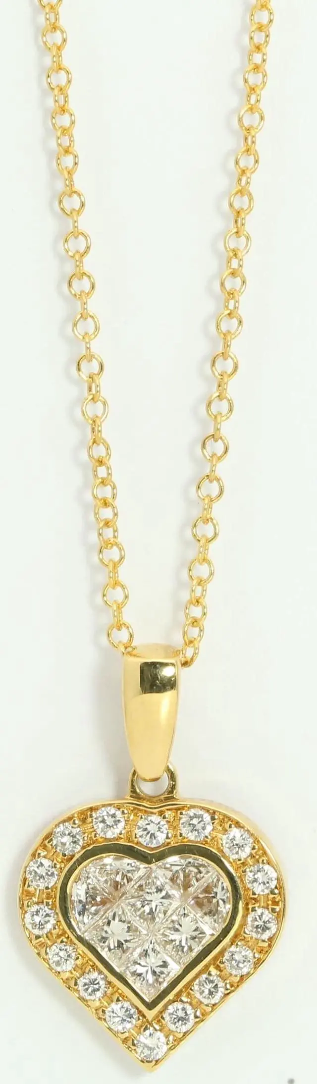 Alt view image 3 of 3 - 18k Yellow Gold Princess & Round heart elegant modern classic dress diamond pendant(1.05 ct, H, VS)