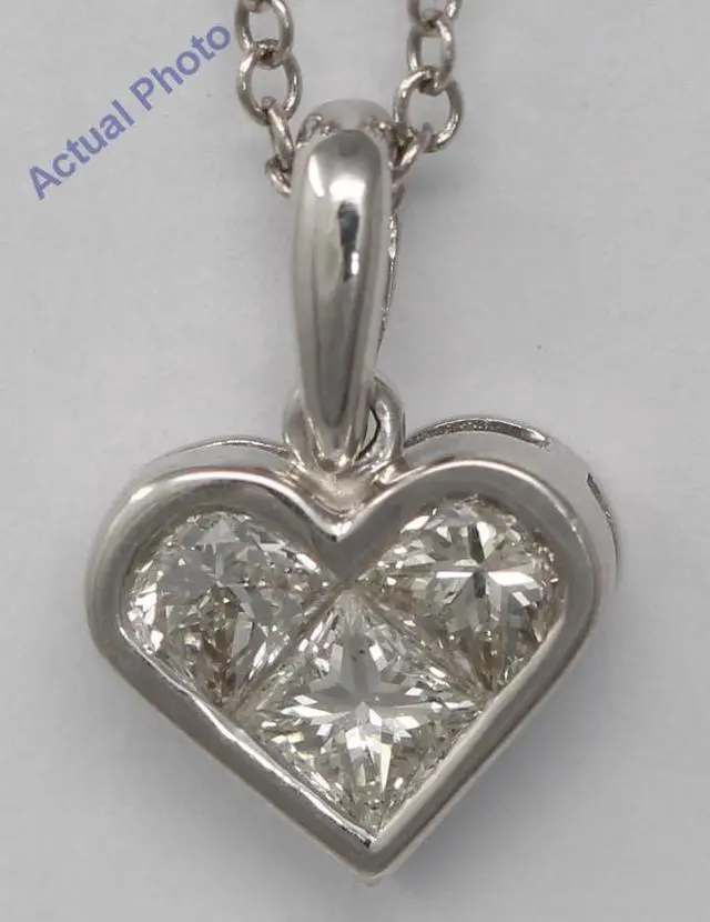 Alt view image 2 of 3 - 18k White Three Stone Princess Invisible heart elegant motif modern classic diamond pendant(0.82 ct, H, SI)