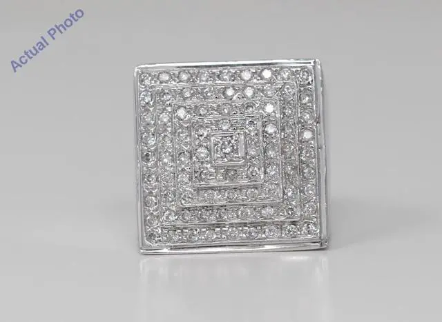 Alt view image 4 of 4 - 14k White Gold Round Modern classic square layered dress wedding diamond ring (1.27 Ct, H Color, SI Clarity)