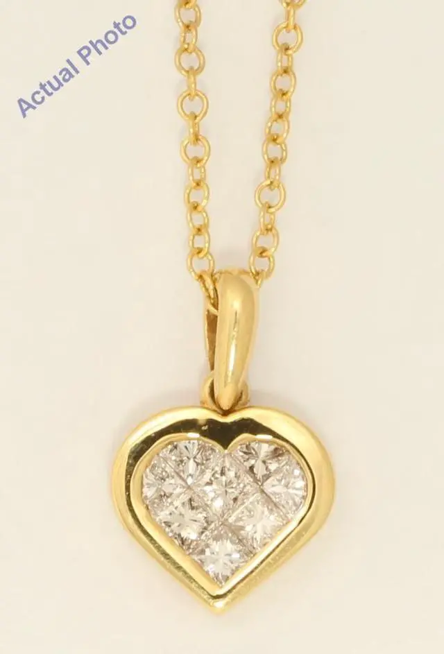 Main image of 18k Yellow Gold Princess Invisible Setting Modern petite classic heart set diamond pendant (0.51 Ct, H , SI )