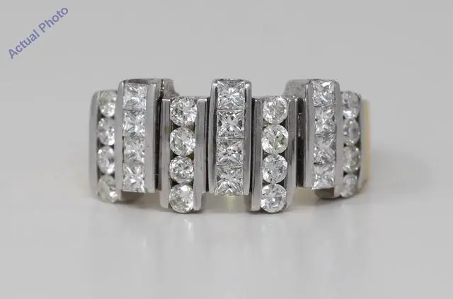 Alt view image 4 of 4 - 18k Two Tone Gold Princess Four row staggered modern contemporary diamond dress wedding band (1.12 Ct, H, VS)