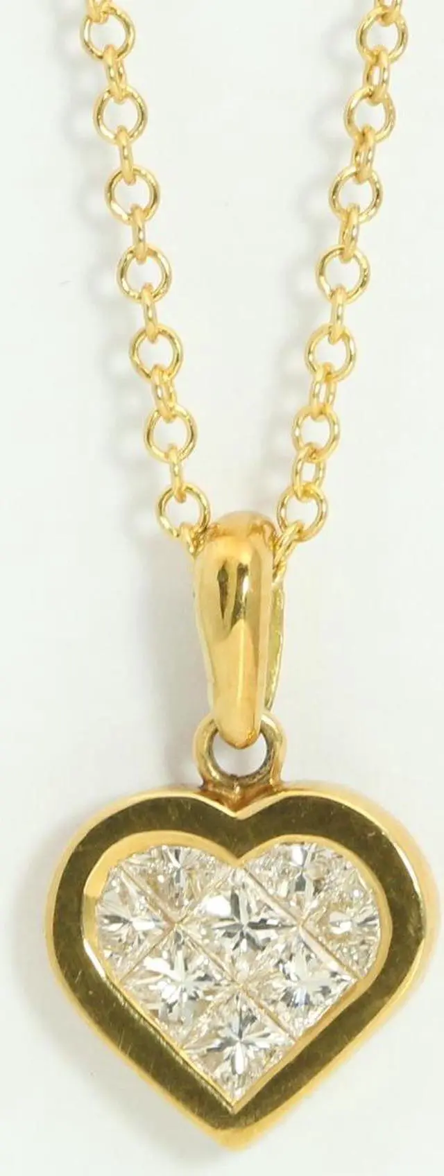 Main image of 18k Yellow Gold Princess Invisible Setting heart fashionable modern classic diamond pendant (0.49 Ct, H, SI1)