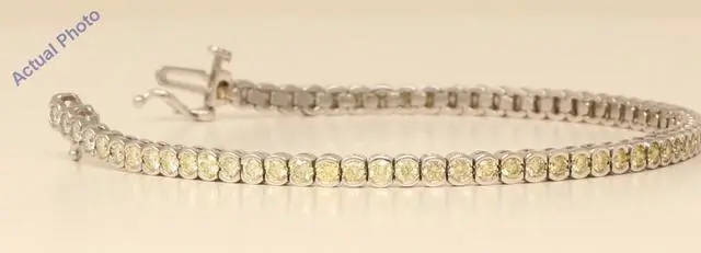 Alt view image 3 of 3 - 18k White Gold Round Bezel Chic sporty modern classic cup diamond tennis bracelet(3.02 ct, Yellow, VS)