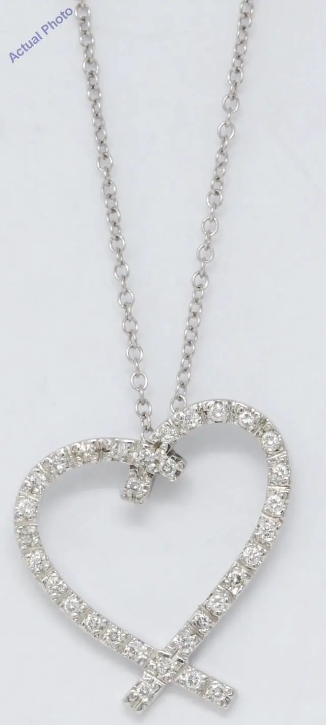 Alt view image 3 of 3 - 18k White Gold Round Cut Ribbon love knot heart shaped elegant diamond pendant (0.33 Ct, H Color, SI Clarity)