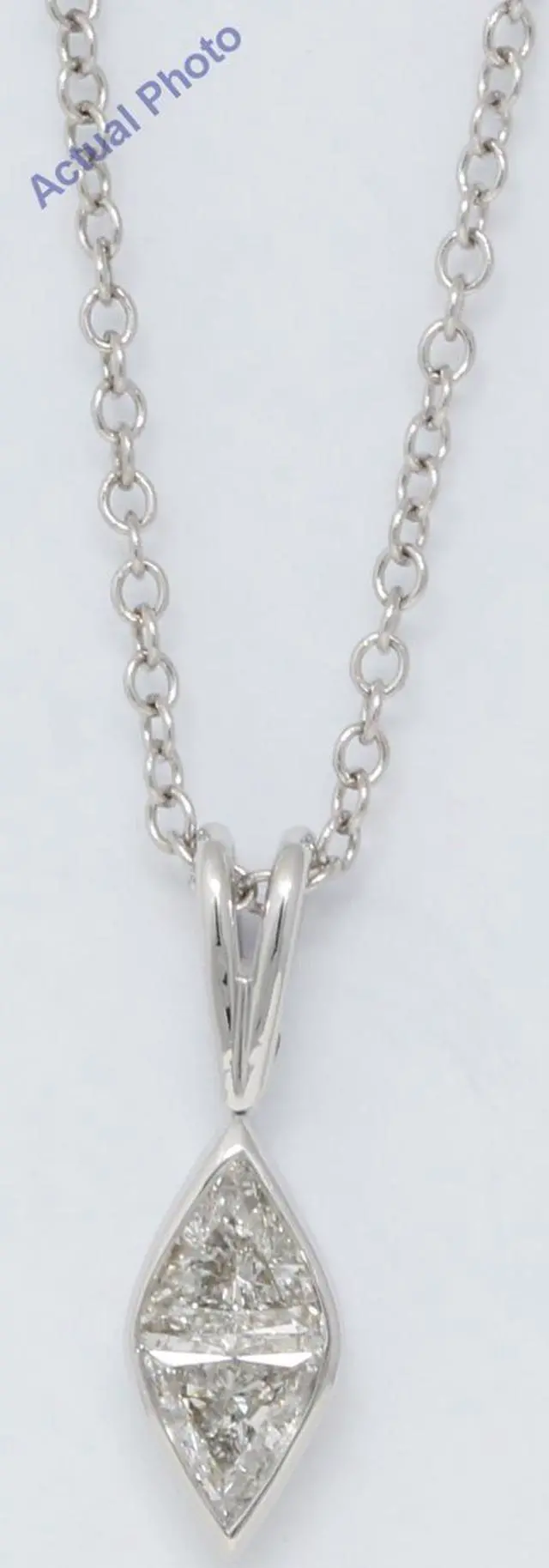 Alt view image 3 of 3 - 18k White Gold Triangle Marquise shape classic modern two stone princess & diamond pendant(0.59 ct, H, VS)