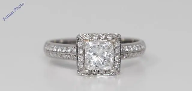 Alt view image 4 of 4 - 18k White Gold Princess Diamond Square engagement engagementdiamond ring set shoulders (1.47 Ct, H, I1 )