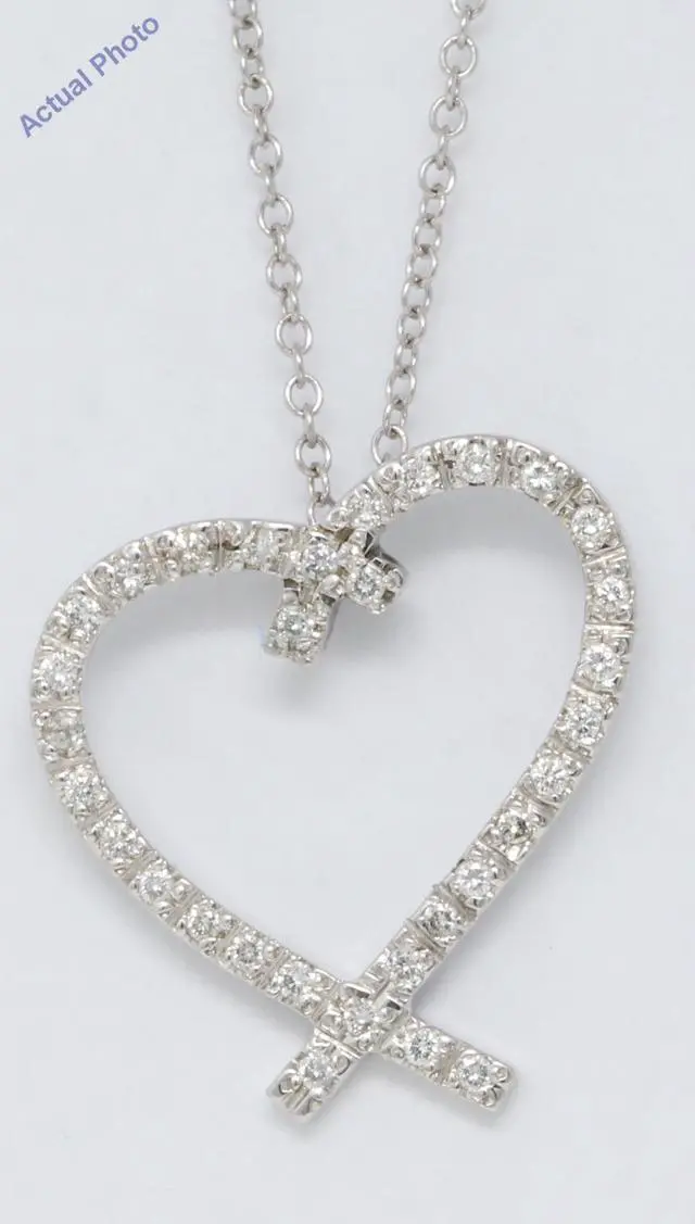 Main image of 18k White Gold Round Cut Ribbon love knot heart shaped elegant diamond pendant (0.33 Ct, H Color, SI Clarity)