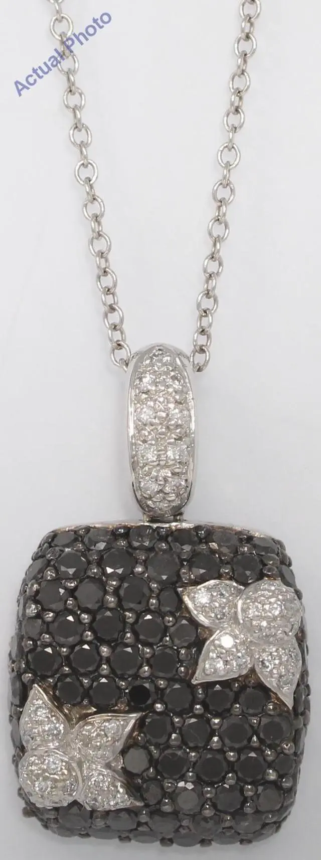 Alt view image 2 of 2 - 18k White Round Diamond square floral design pendant set with black & motifs(3.81 ct, Black(Treated), Si)