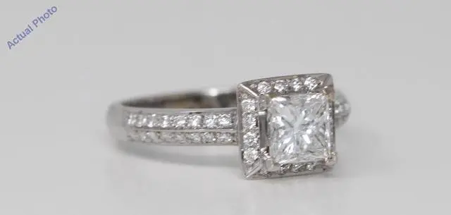 Alt view image 2 of 4 - 18k White Gold Princess Diamond Square engagement engagementdiamond ring set shoulders (1.47 Ct, H, I1 )