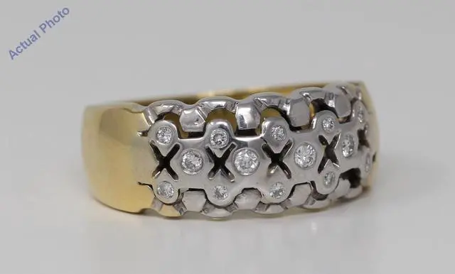 Alt view image 2 of 4 - 18k Two Tone Gold Round Bezel Setting Classic ladies signet diamond wedding band (0.17 Ct, H , VS )