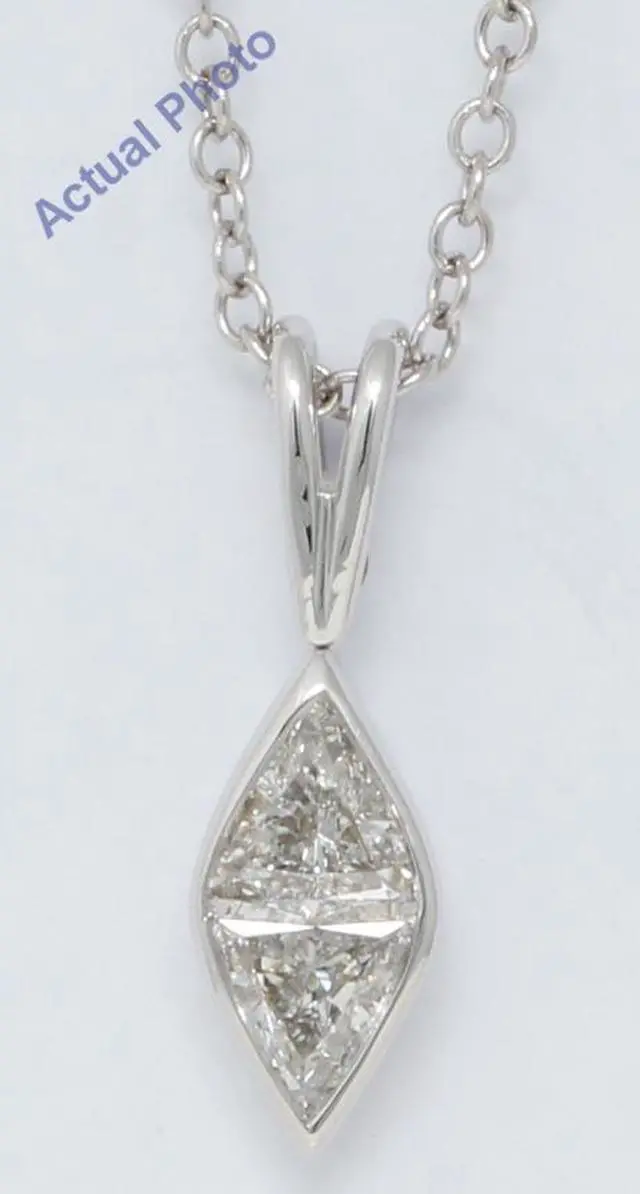 Main image of 18k White Gold Triangle Marquise shape classic modern two stone princess & diamond pendant(0.59 ct, H, VS)