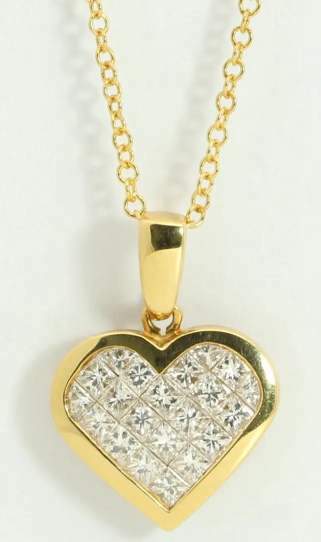 Main image of 18k Yellow Gold Princess Invisible Setting heart stylish modern classic diamond pendant (1 Ct, H , VS )