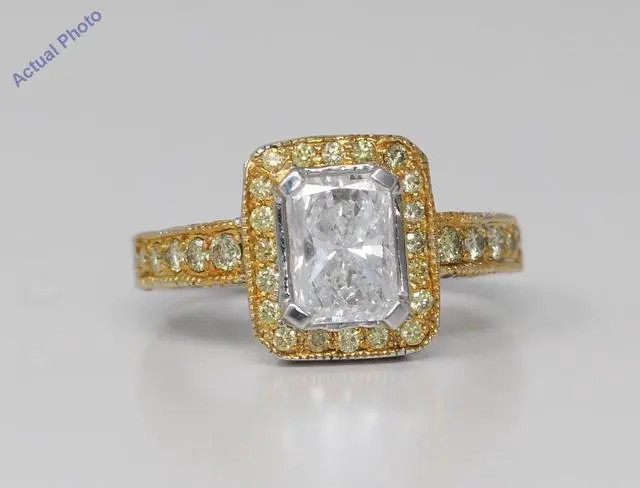 Alt view image 4 of 4 - 18k Two Tone Gold Round Classic Italian Cellini style engagement diamond ring (2.55 ct White Yellow , SI1 )