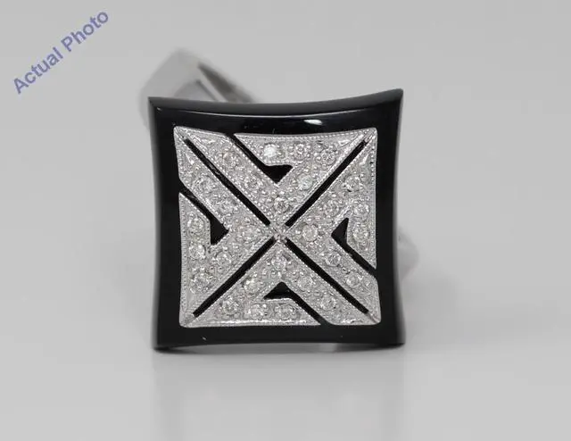 Alt view image 4 of 4 - 18k White Gold Round Cut Black enamel signet diamond dress engagement ring (0.34 Ct, H Color, VS Clarity)