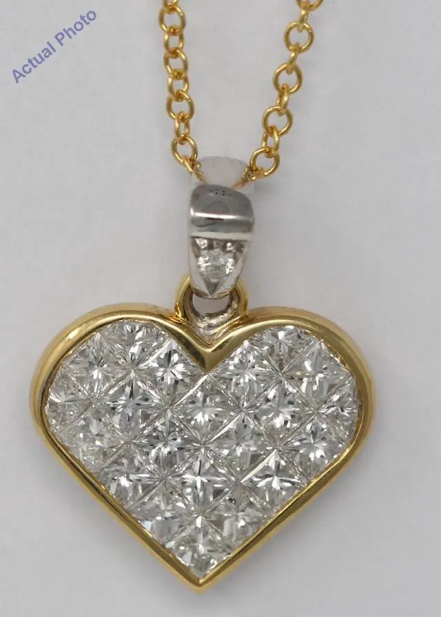 Alt view image 2 of 3 - 18k White Gold Princess & Round Invisible Setting heart elegant modern classic diamond pendant(2.2 Ct, H, VS)