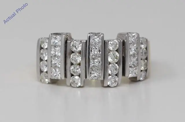 Main image of 18k Two Tone Gold Princess Four row staggered modern contemporary diamond dress wedding band (1.12 Ct, H, VS)